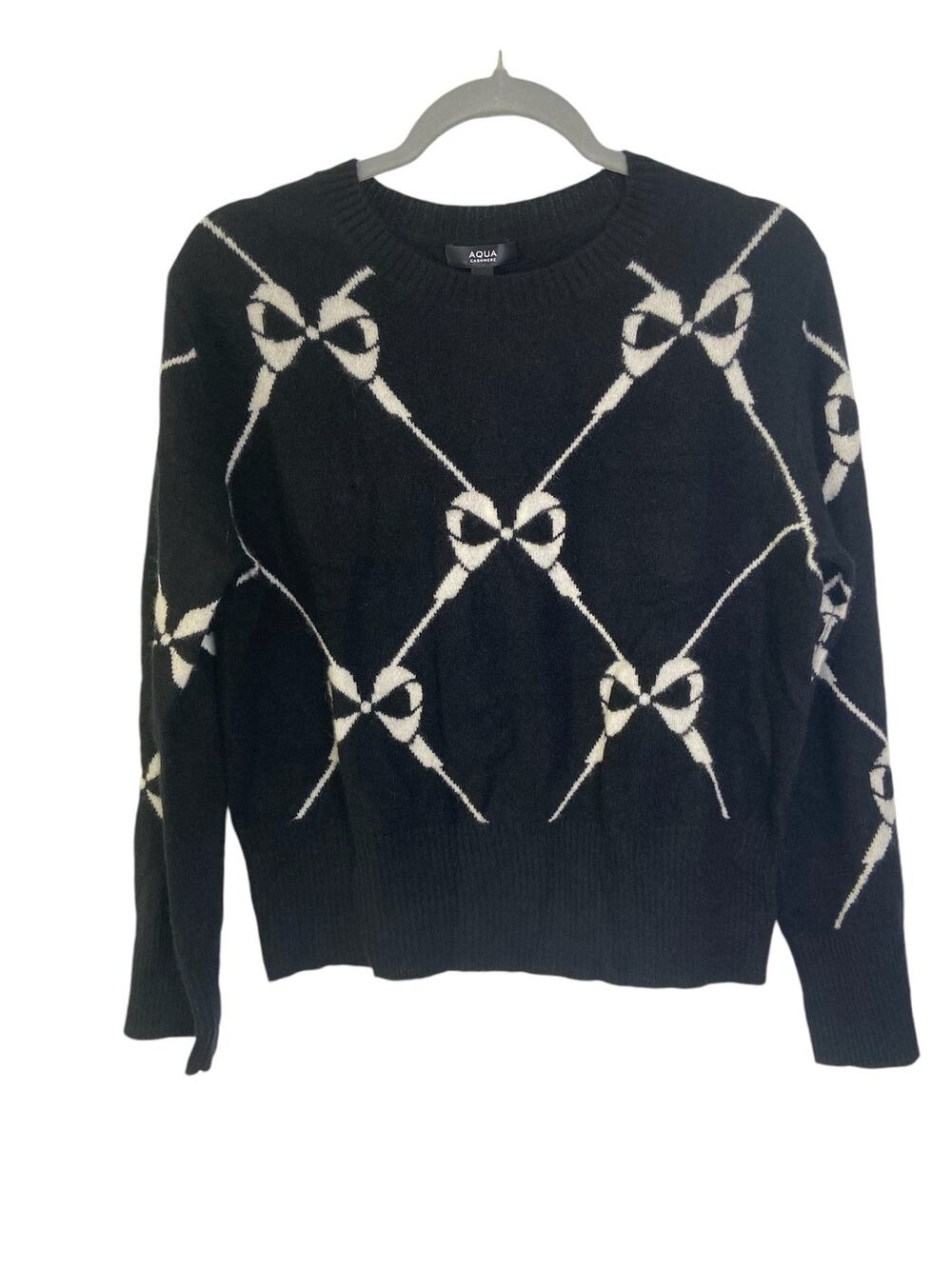 Bow Intarsia Cashmere Sweater Coquette Grannycore Dark Academia Retro XS